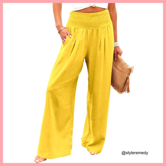 Linen Palazzo Pants Wide Leg High Waist Casual Lounge Pant